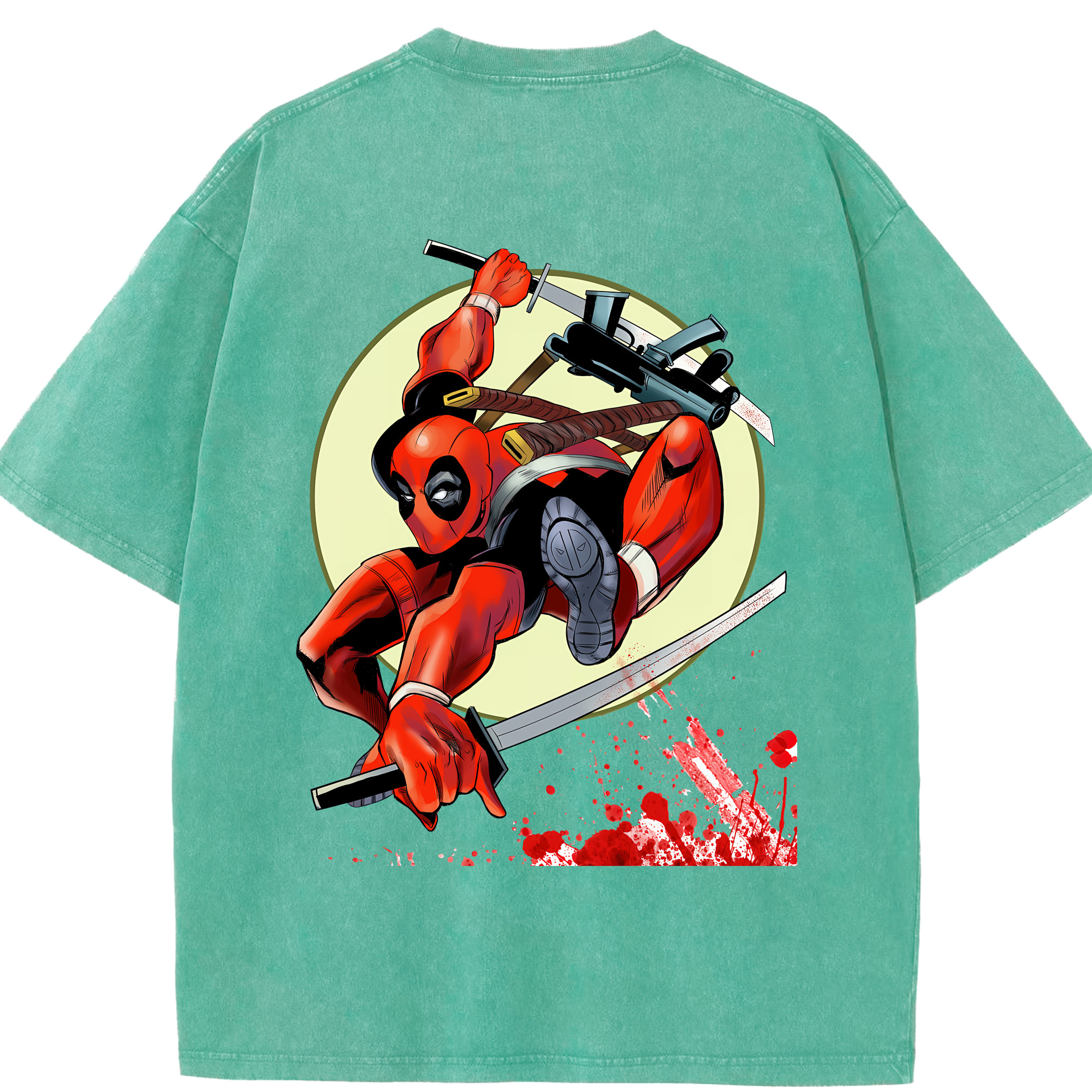 （画像用） Deadpool デッドプール 綿100% ヴィンテージ風 半袖Tシャツ（背面プリント）